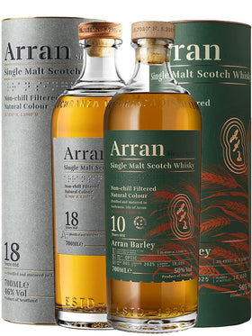 Arran 10 Year Old Barley Batch 001 + 18 Year Old Limited Edition Single Malt Scotch Whisky 2 x 700mL
