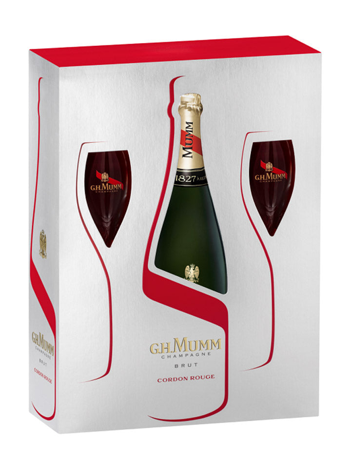 Mumm Cordon Rouge + 2 Flute Glasses Gift Pack Brut Champagne NV 750mL – The  Drink Society