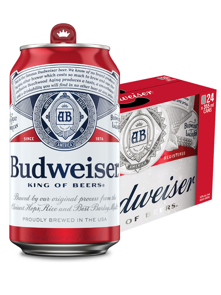 Budweiser Lager Imported From USA 5% Beer Case 24 x Pack 355mL Cans