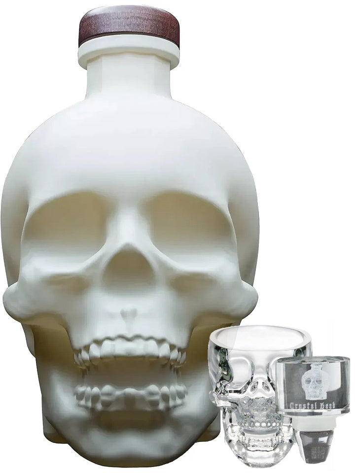 Crystal Head Bone Limited Edition Ceramic Skull Decanter Vodka + Skull Shot Glass & Crystal Engraved Stopper 700mL