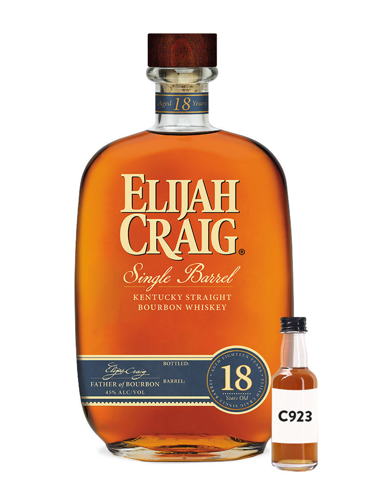 Elijah Craig 18 Year Old Single Barrel 2023 Release Kentucky Straight Bourbon Whiskey 750mL + 30mL Barrel Proof Batch C923 Sample