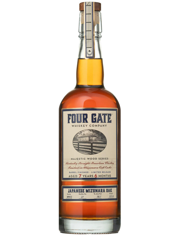 Four Gate Majestic Wood Series Japanese Mizunara Oak Limited Release Barrel Proof Kentucky Straight Bourbon Whiskey 750mL