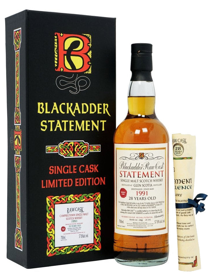 Glen Scotia 28 Year Old 1991 Blackadder Cask Strength Campbeltown Single Malt Scotch Whisky 700mL