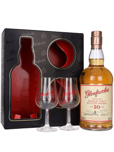 Glenfarclas 10 Year Old + 2 Glasses Gift Pack Single Malt Scotch Whisky 700mL