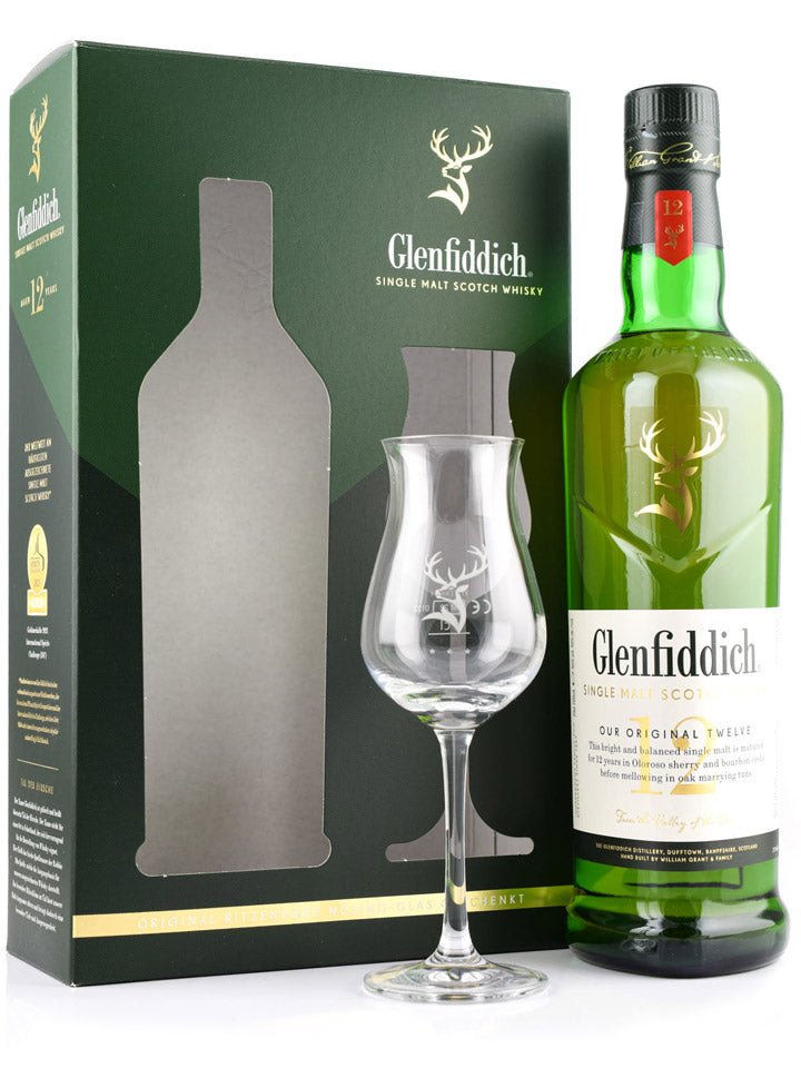 Glenfiddich 12 Year Old + 1 Nosing Glass Gift Pack Single Malt Scotch Whisky 700mL