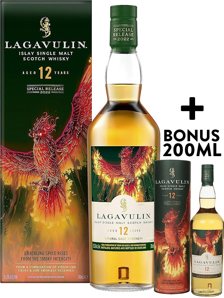 Lagavulin 12 Year Old Special Release 2022 Cask Strength Single Malt Scotch Whisky 700mL + Bonus Miniature 200mL