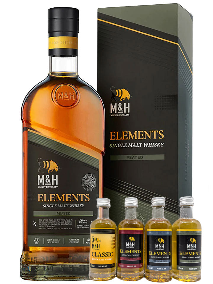 Milk & Honey Elements Peated Single Malt Israeli Whisky 700mL + Tasting Gift Pack 4 x 50mL
