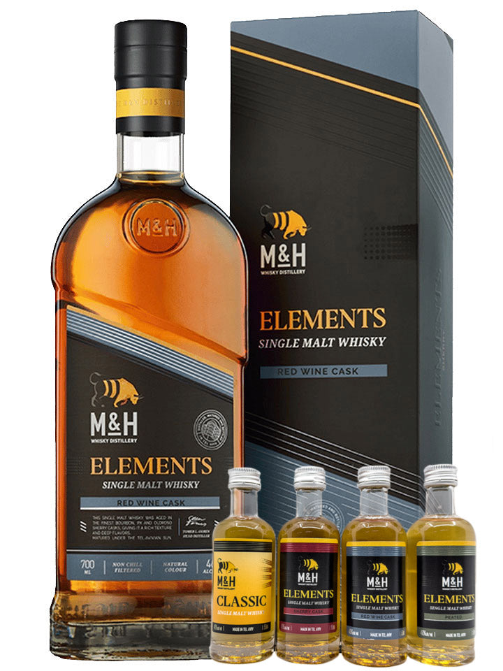 Milk & Honey Elements Red Wine Cask Single Malt Israeli Whisky 700mL + Tasting Gift Pack 4 x 50mL