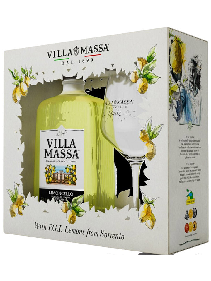 Villa Massa Limoncello Lemon Liqueur + 1 Glass Gift Pack 500mL