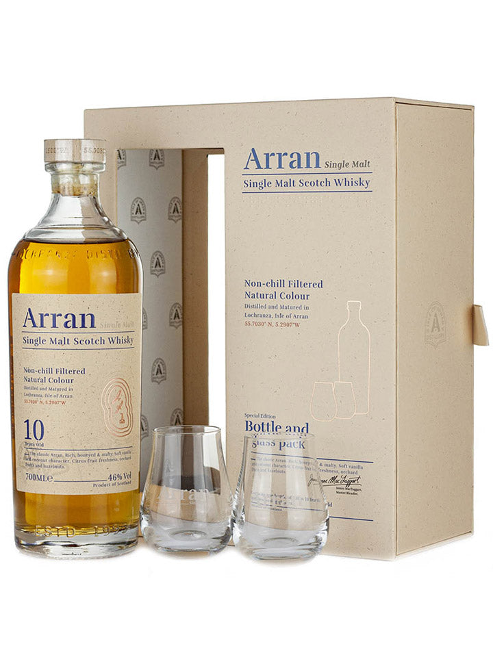Arran 10 Year Old + 2 Glasses Gift Pack Single Malt Scotch Whisky 700mL
