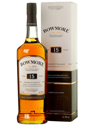 Bowmore 15 Year Old Golden & Elegant Single Malt Scotch Whisky 1L
