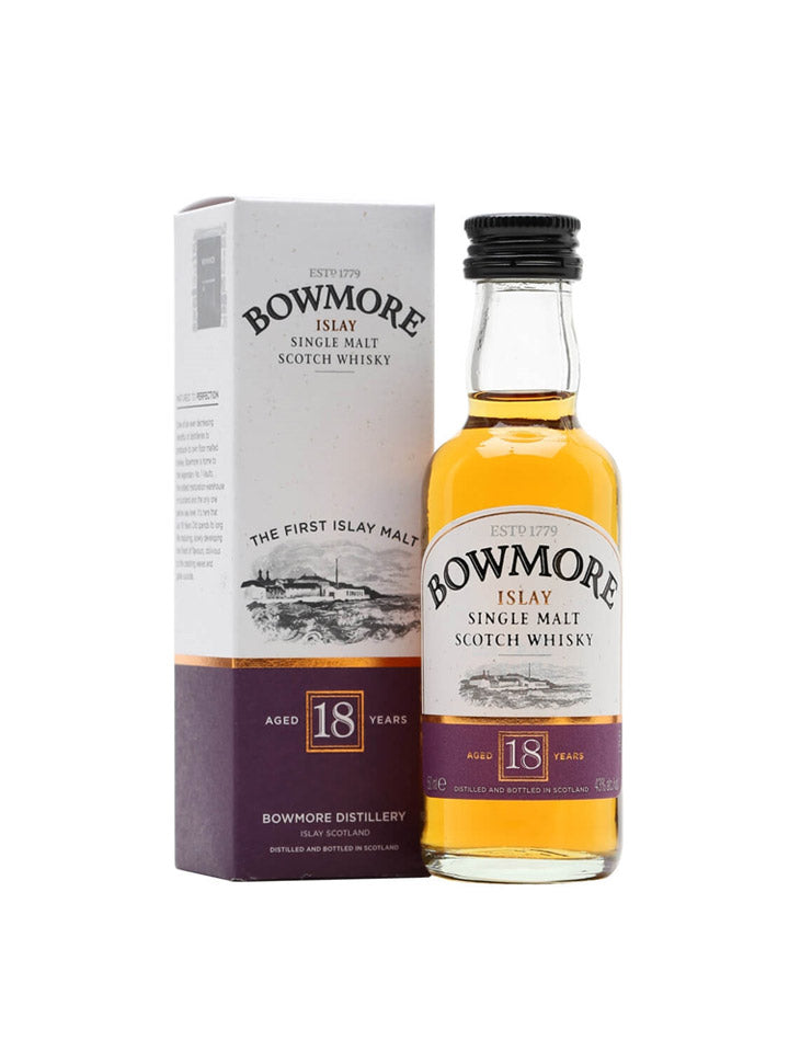 Bowmore 18 Year Old Single Malt Scotch Whisky With Gift Box Glass Miniature 50mL
