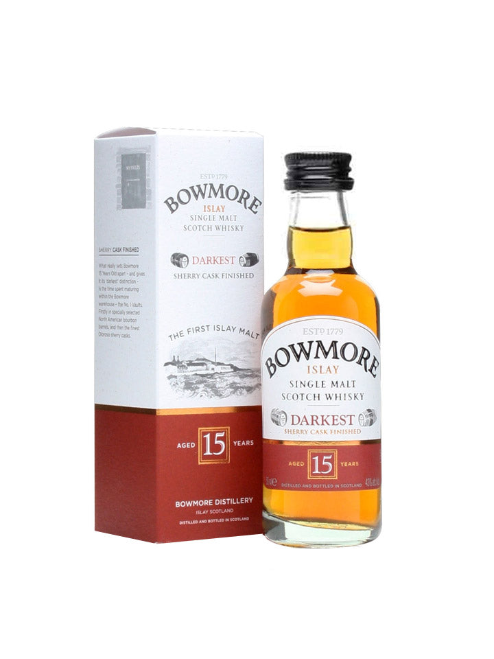 Bowmore 15 Year Old Darkest Sherry Cask Single Malt Scotch Whisky Glass Miniature 50mL