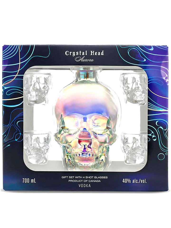 Crystal Head Skull Decanter Aurora + 4 Shot Glasses Gift Set Vodka 700mL
