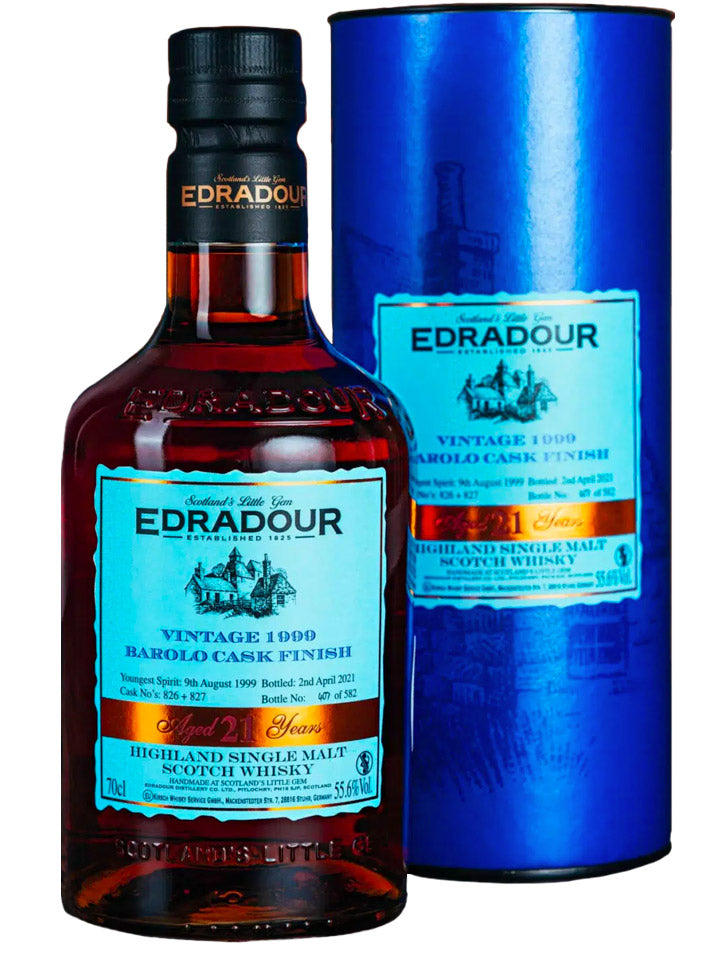 Edradour 21 Year Old 1999 Barolo Cask Finish Cask Strength Single Malt Scotch Whisky 700mL