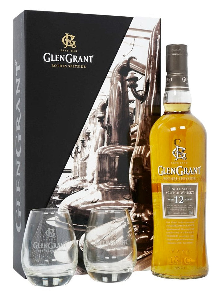 Glen Grant 12 Year Old Rare Coffret + 2 Glasses Single Malt Scotch Whisky 700mL
