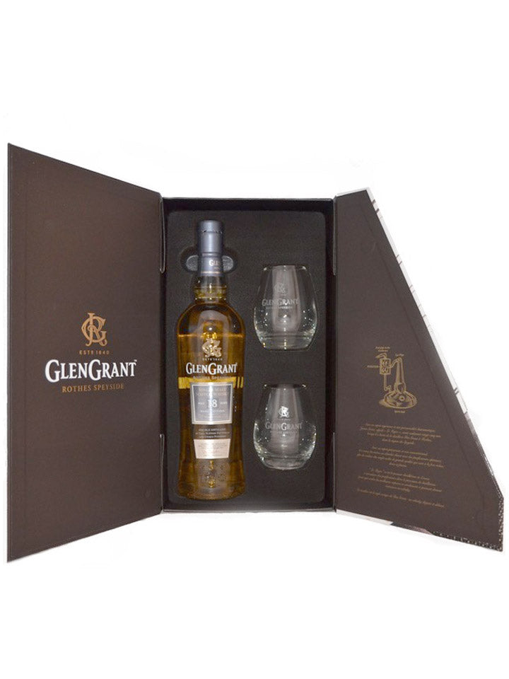 Glen Grant 18 Year Old Rare Coffret + 2 Glasses Single Malt Scotch Whisky 700mL