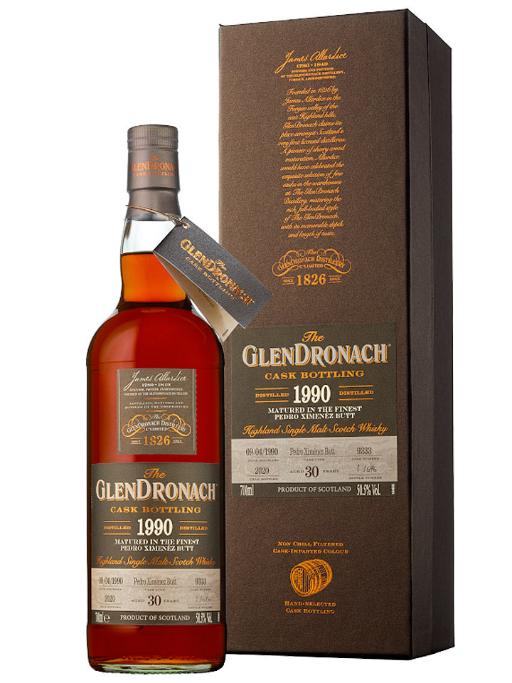 GlenDronach 30 Year Old 1990 PX Butt #9333 Cask Strength Single Malt Scotch Whisky 700mL