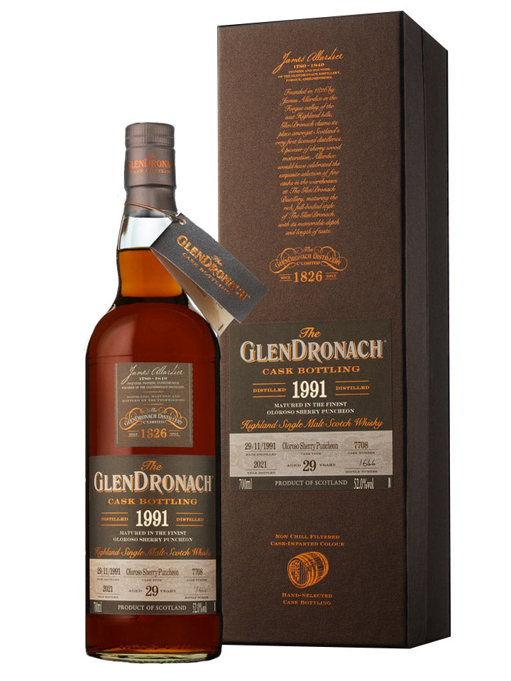 GlenDronach 29 Year Old 1991 Oloroso Sherry Puncheon #7708 Cask Strength Single Malt Scotch Whisky 700mL