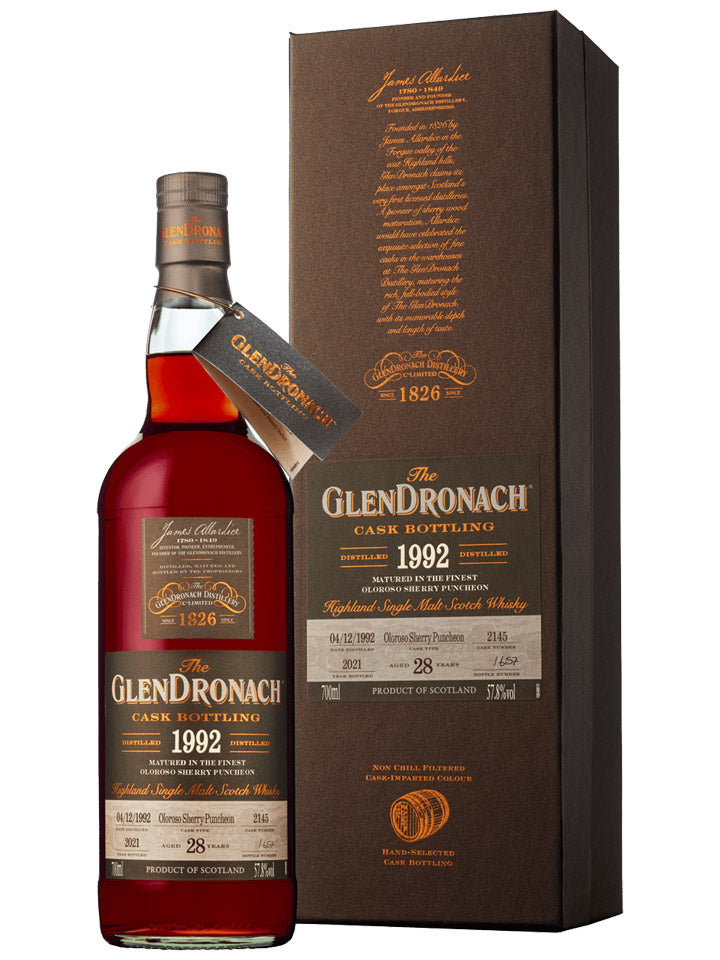 GlenDronach 28 Year Old 1992 Oloroso Sherry Puncheon #2145 Cask Strength Single Malt Scotch Whisky 700mL
