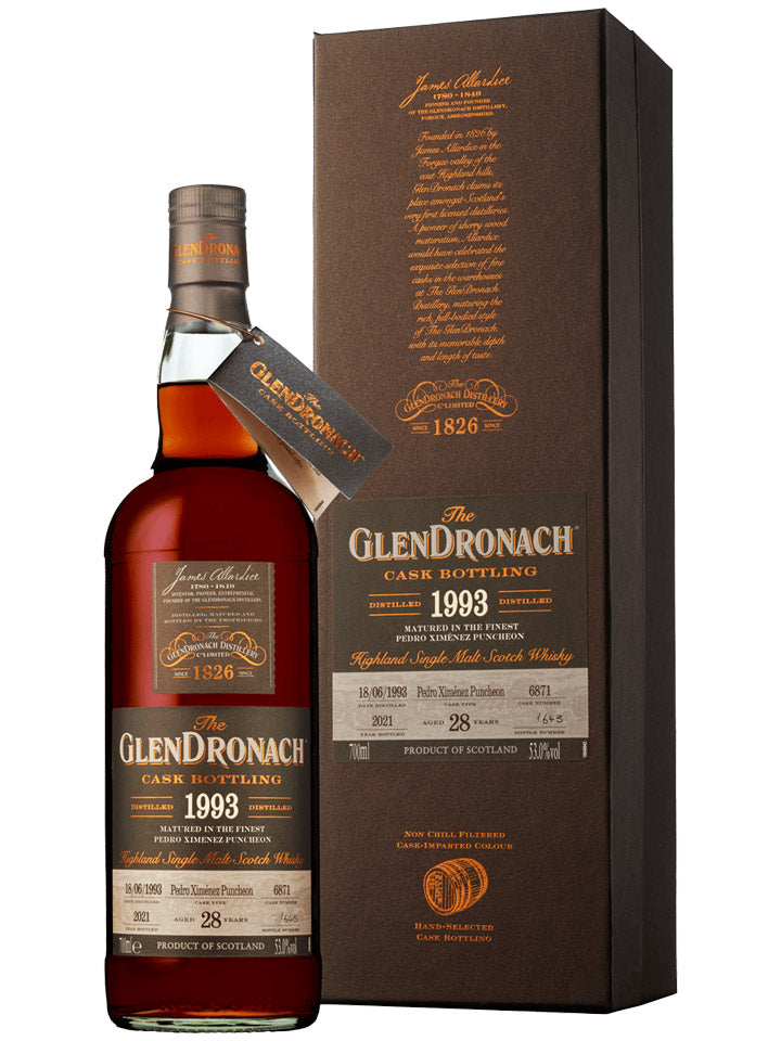 GlenDronach 28 Year Old 1993 PX Sherry Puncheon #6871 Cask Strength Single Malt Scotch Whisky 700mL