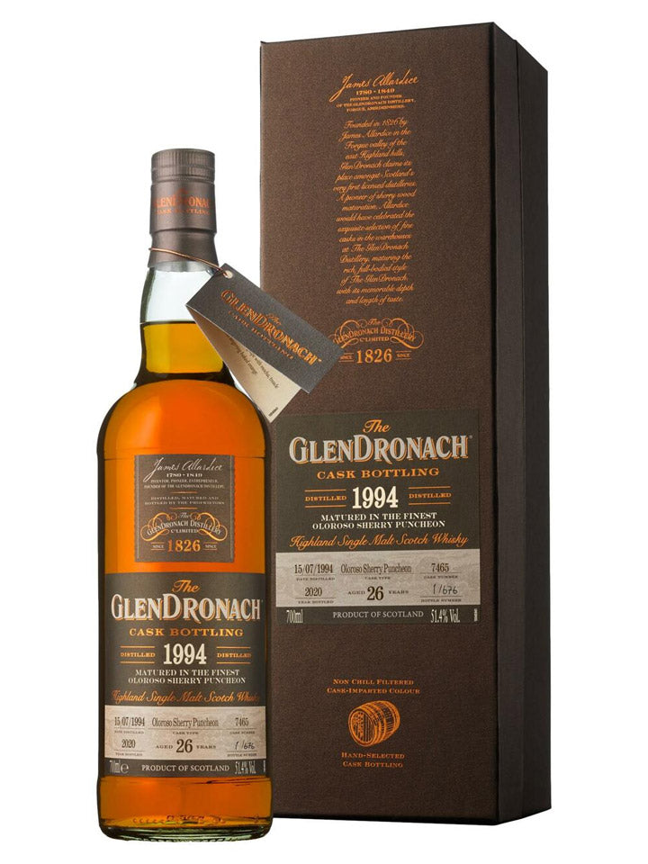 GlenDronach 26 Year Old 1994 Oloroso Sherry Puncheon #7465 Cask Strength Single Malt Scotch Whisky 700mL
