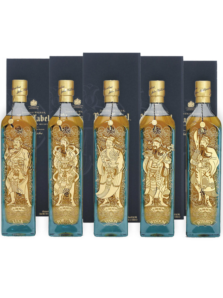 Johnnie Walker Blue Label 5 Gods of Wealth Collection (Wisdom, Vision, Integrity, Fortune & Luck) Blended Scotch Whisky 5 x 1L