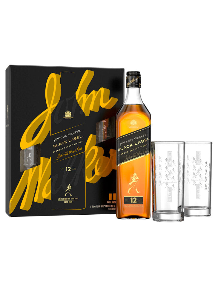 Johnnie Walker Black Label + 2 Highball Glasses Gift Pack Blended Scotch Whisky 700mL