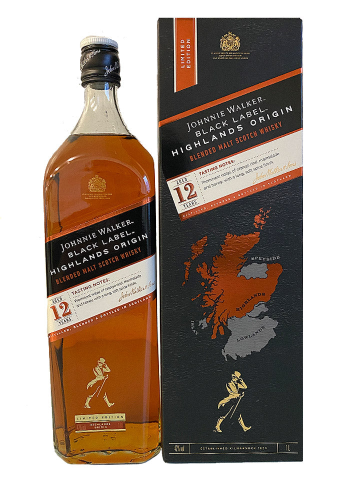 Johnnie Walker Black Label Highlands Origin 12 Year Old Blended Scotch Whisky 1L