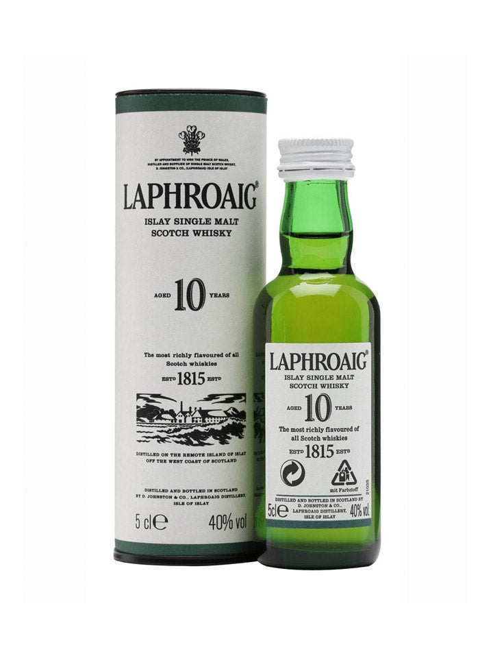 Laphroaig 10 Year Old Single Malt Scotch Whisky With Gift Box Glass Miniature 50ml