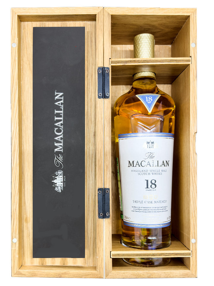 The Macallan 18 Year Old Triple Cask Wooden Box Limited Edition Single Malt Scotch Whisky 700mL