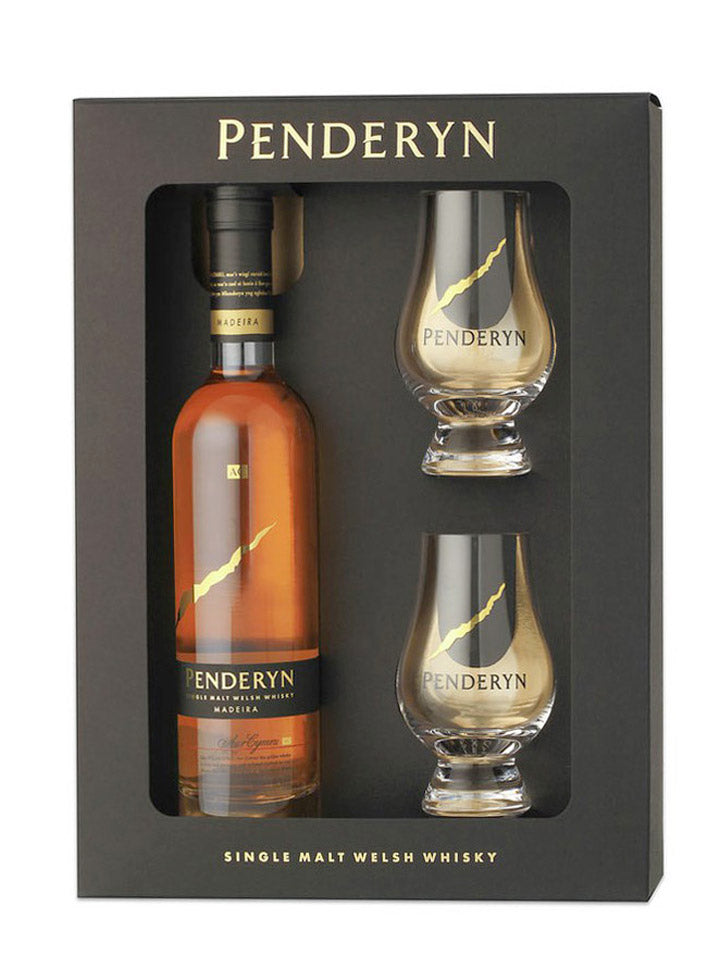 Penderyn Madeira Single Malt Welsh Whisky + 2 Glencairn Glasses Gift Pack 350mL