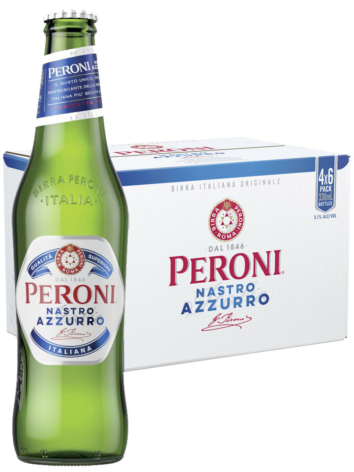 Peroni Nastro Azzurro Imported From Italy Beer Case 4 x 6 Pack 330mL Bottles