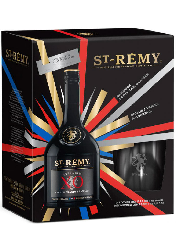 St Remy XO French Brandy + 2 Glasses Gift Pack 750mL