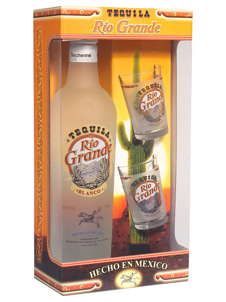 Rio Grande Gold Tequila + 2 Glasses Gift Pack 700mL