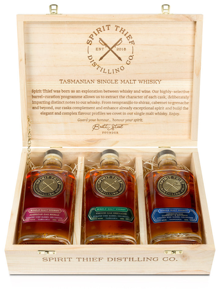 Spirit Thief Wooden Gift Box 3 Pack Single Malt Australian Whisky 3 x 500mL