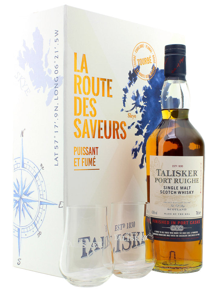 Talisker Port Ruighe + 2 Glasses Gift Set Single Malt Scotch Whisky 700mL